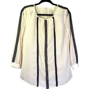 J. CREW Cream & Black Lace‎ Swiss Dot Blouse